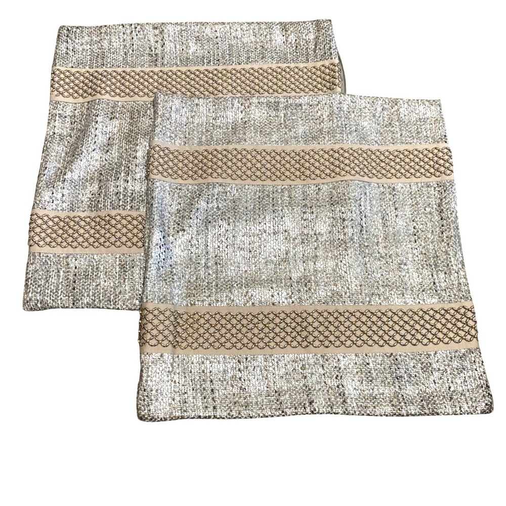 Studio 773 Pillow Sham Covers set Glam Metallic Beaded Tweed Silver luxe 21x22.5